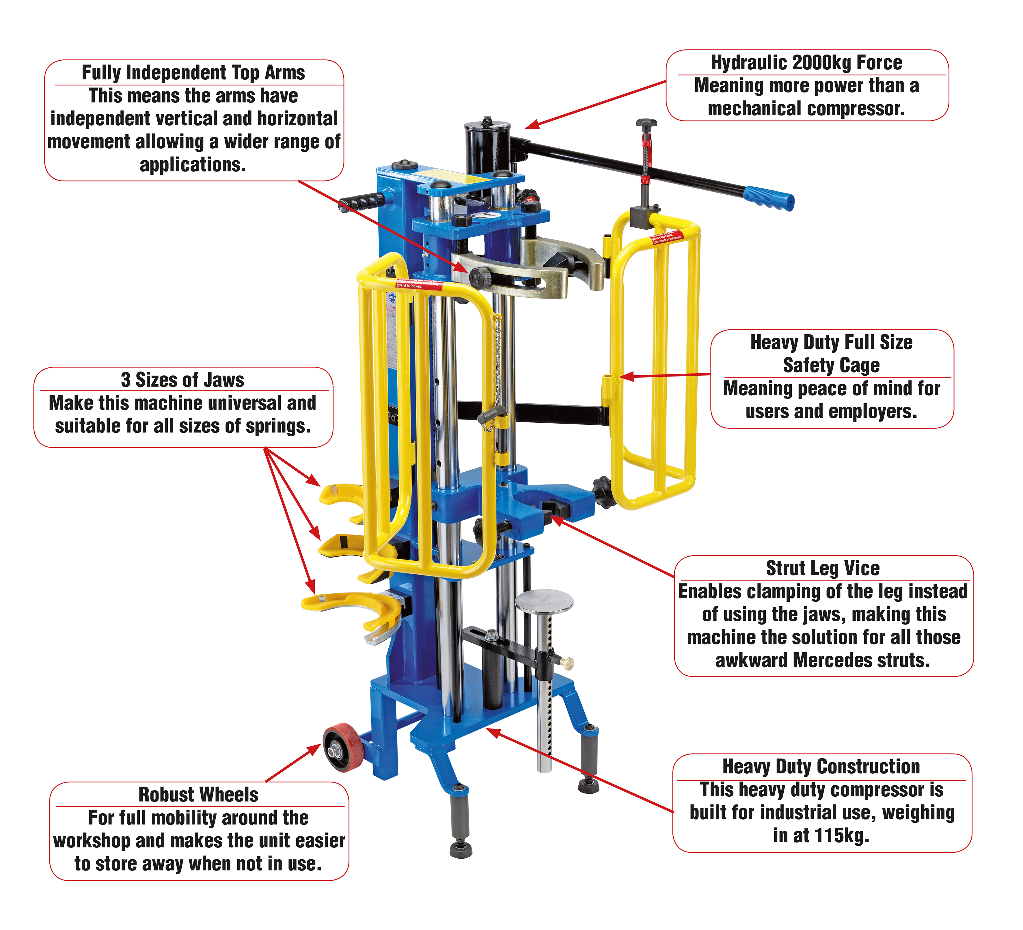 mechanical strut coil hydraulic spring compressor